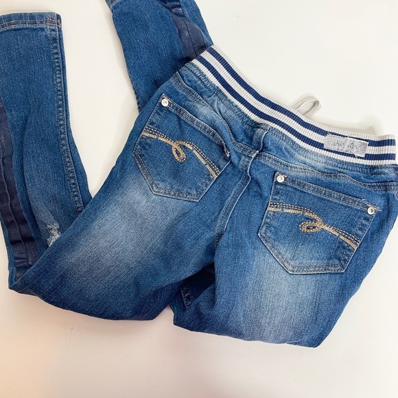 Justice Size 8 Girls Jeans Pull On Drawstring Simply Low Embellished Distressed - Picture 7 of 12